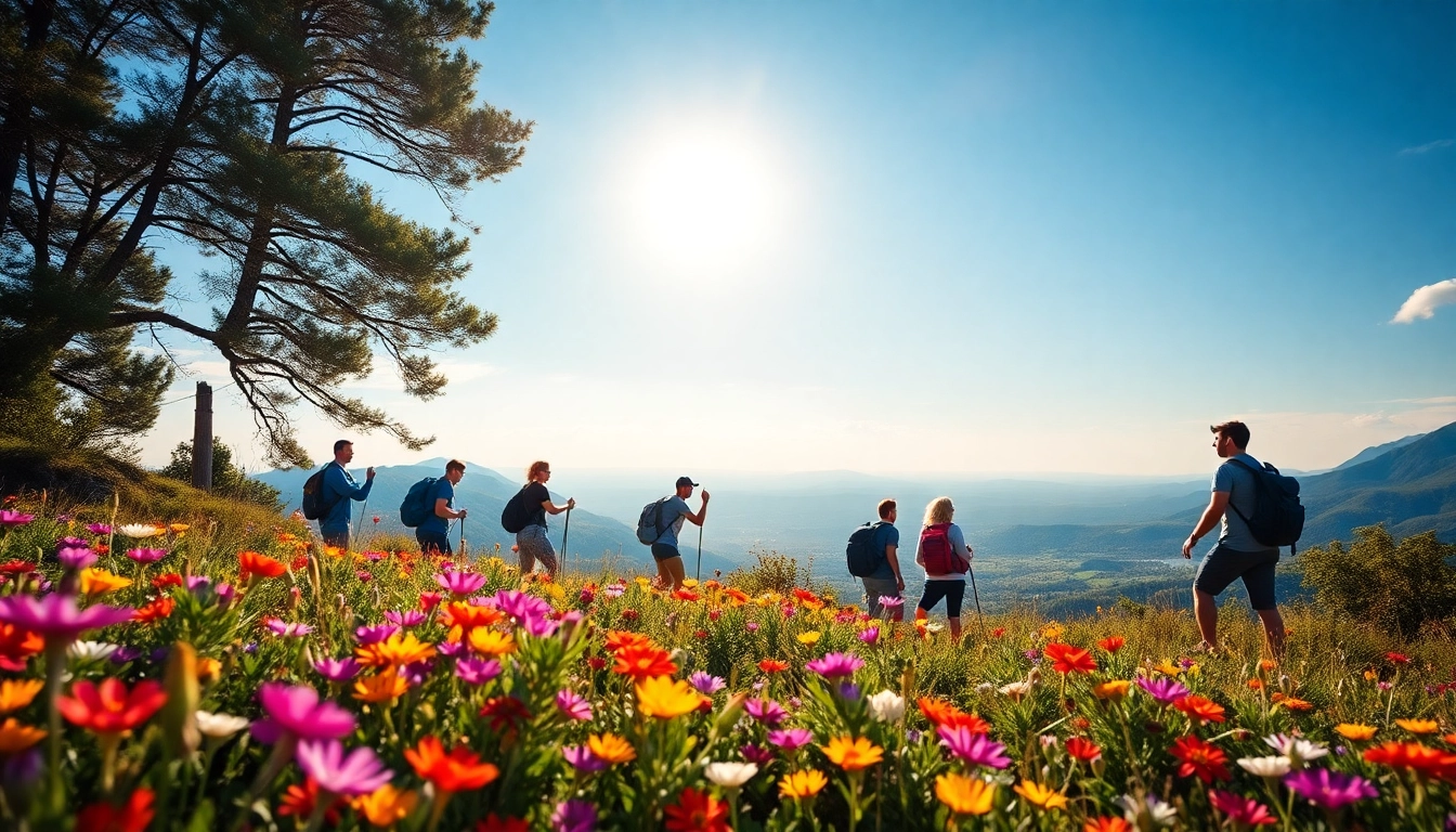 Adventurers discovering nature with Tropem Przygod in a vibrant outdoor setting.