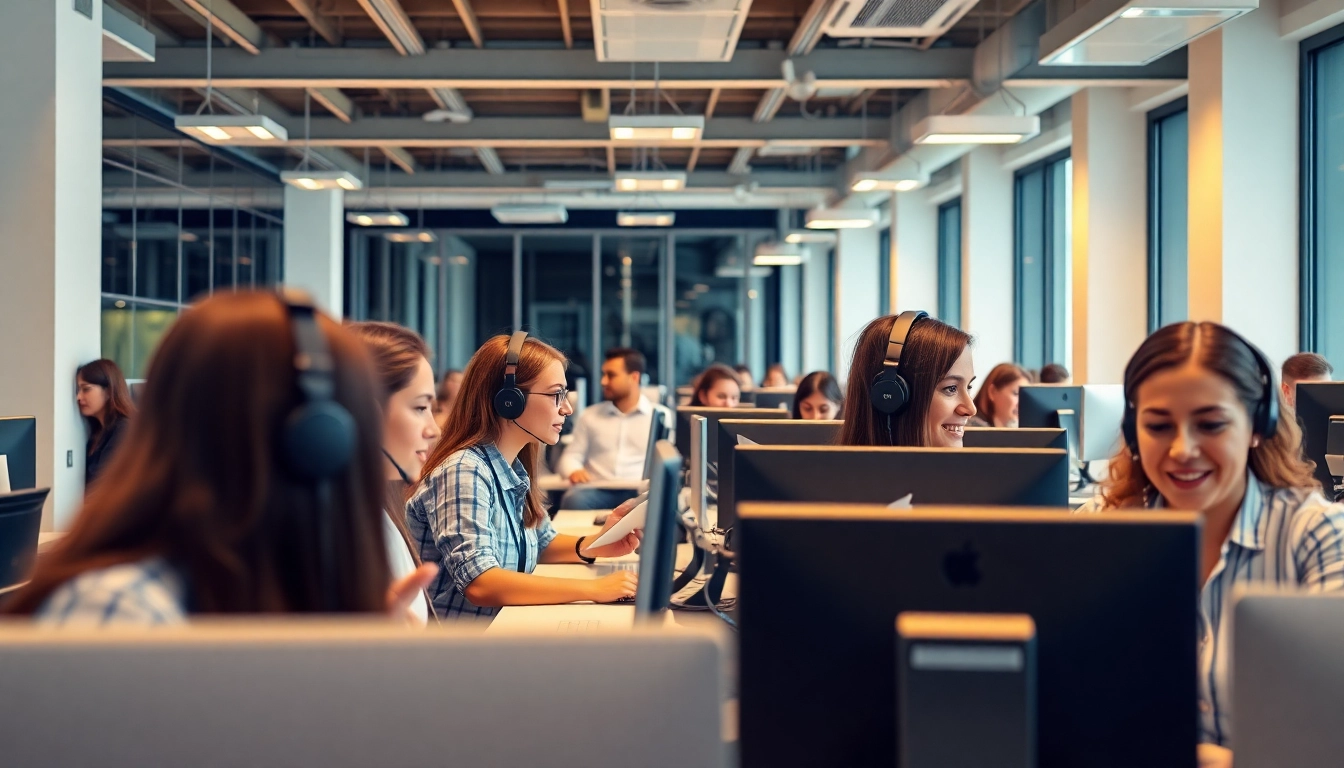 Agents efficiently managing calls in a professional call center in Tijuana, showcasing a dynamic workplace environment.