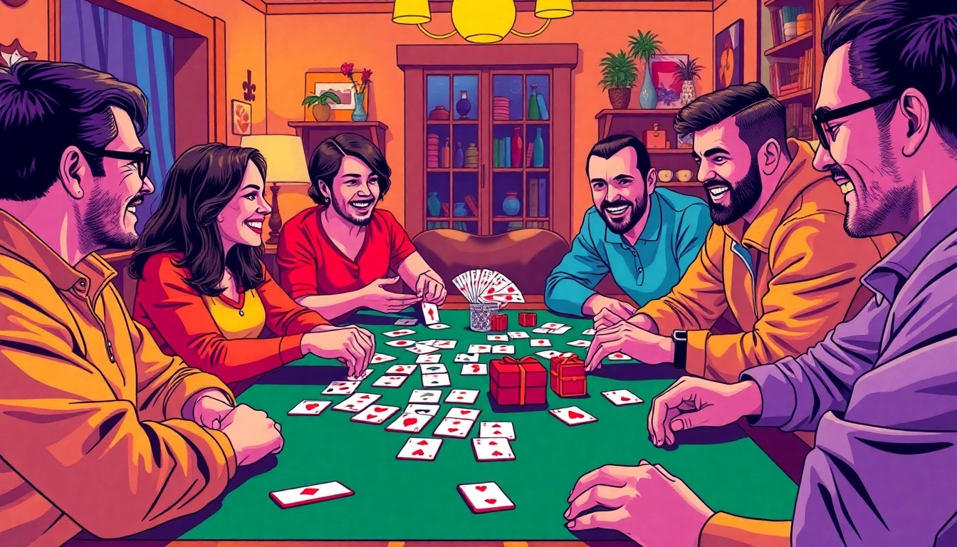 Engage in thrilling rummy wealth gameplay with friends, showcasing colorful cards and an energetic atmosphere.