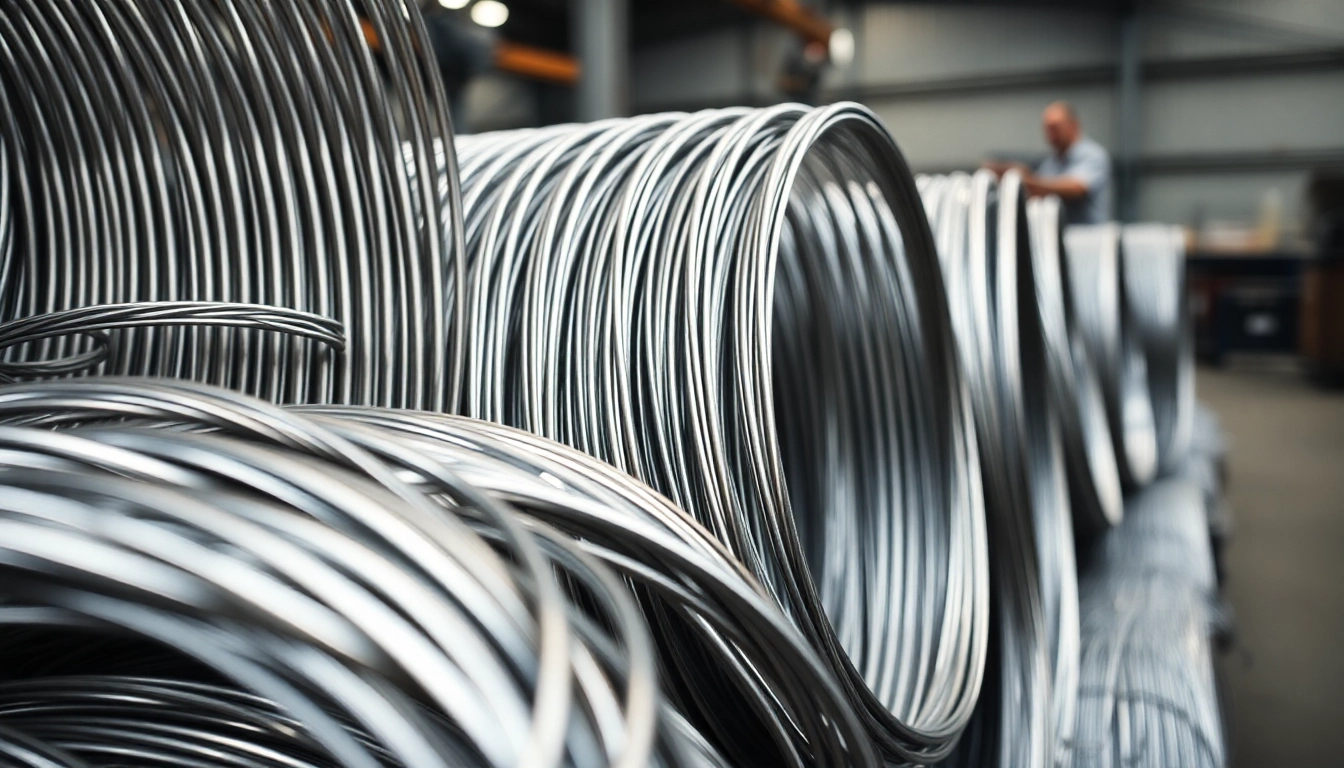 View of stainless steel wire coils showcasing their polished finish and durability in a manufacturing setting.