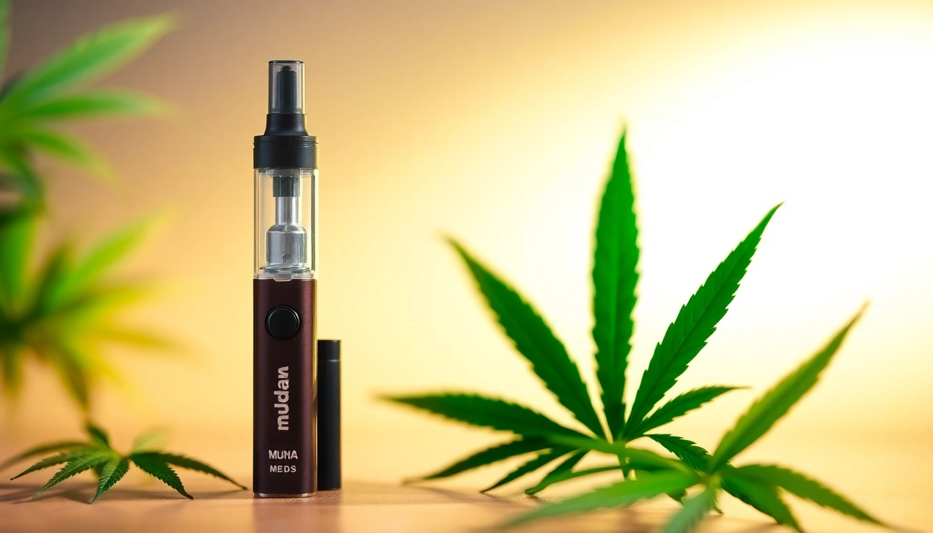 Buy Muha meds disposable online; premium disposable vape pen showcasing vibrant design and cannabis elements.