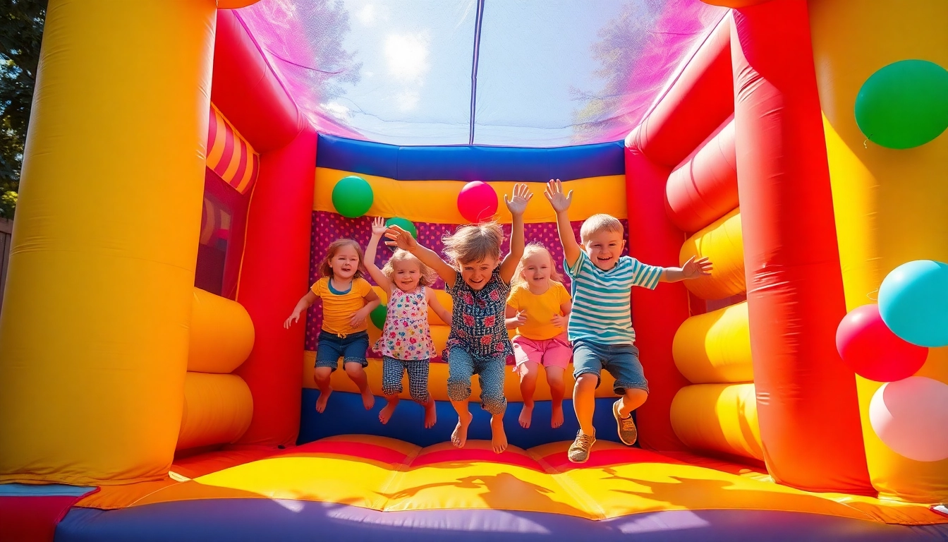 Experience the thrill of a Bounce house rental near me with vibrant colors and happy children.