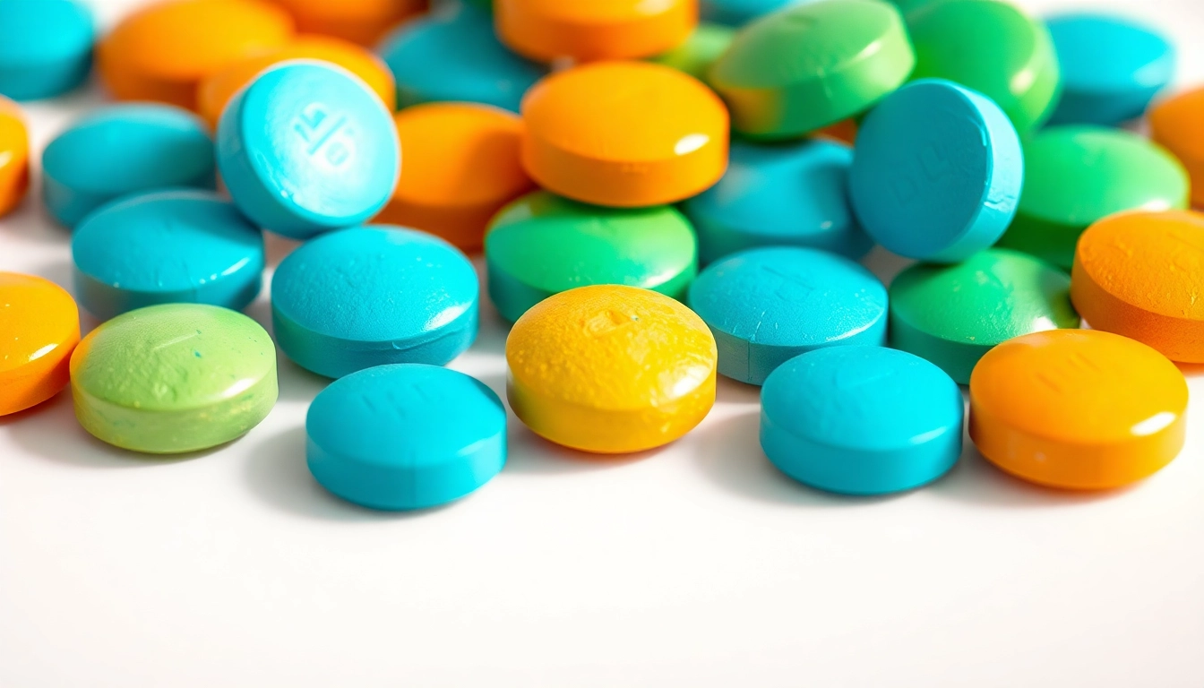 Showcasing Bulk 7oh tablets in vibrant colors, emphasizing their texture and quality.