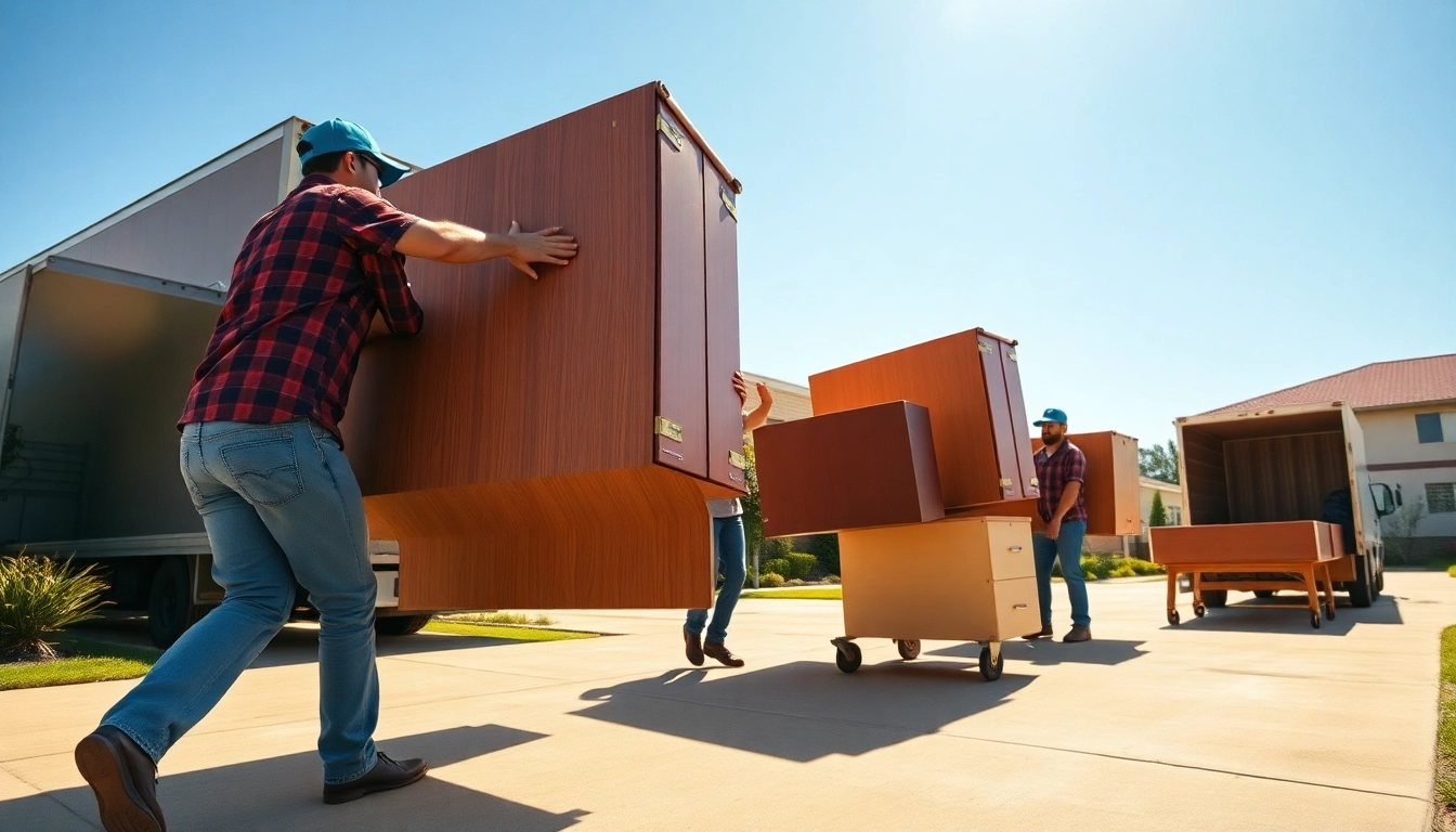 Professional team from removal companies Keighley expertly moving furniture during a sunny day.