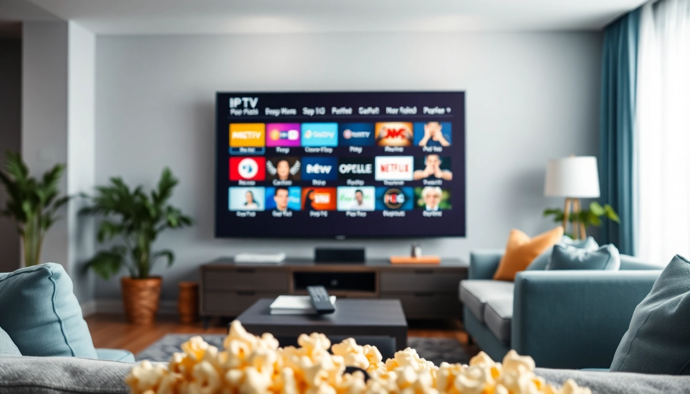 Enjoy IPTV Subscription USA in a cozy living room with a big screen TV and entertainment setup.