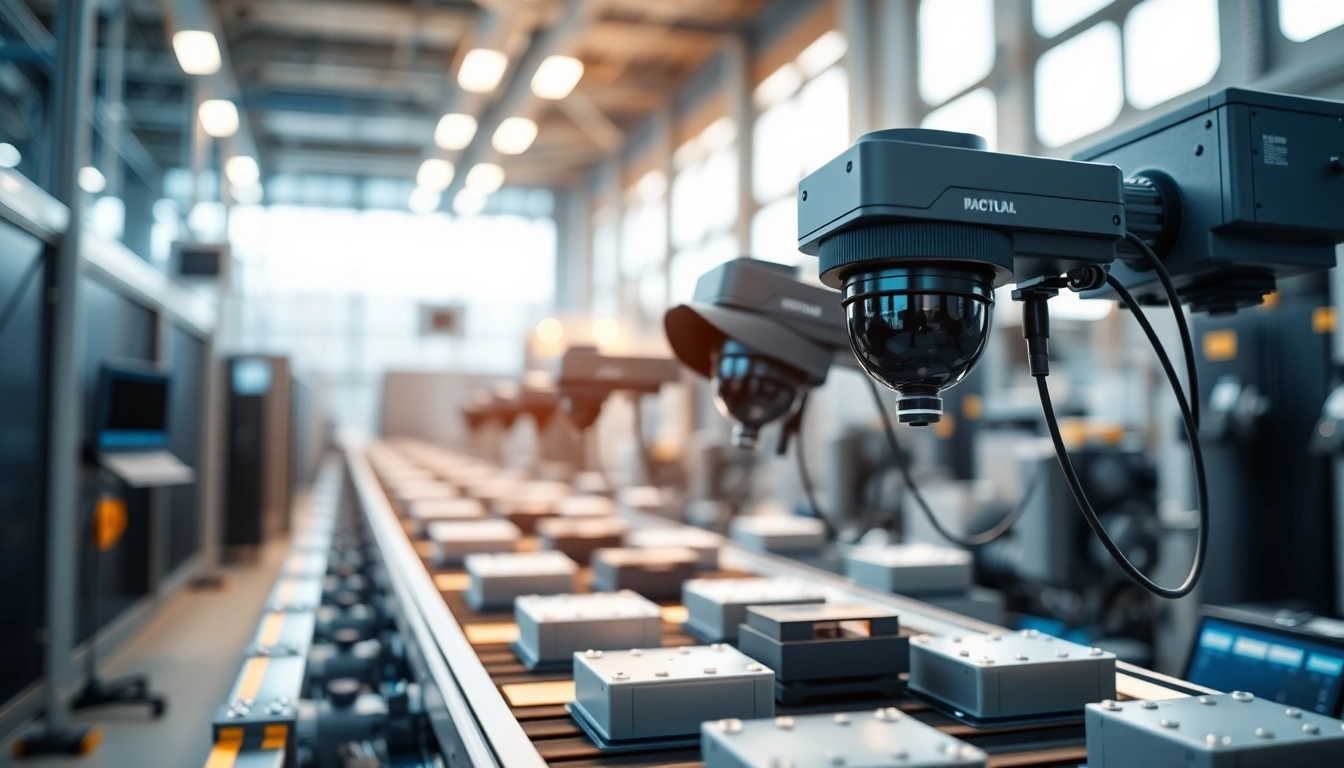 Machine vision system analyzing products on an assembly line with advanced cameras.