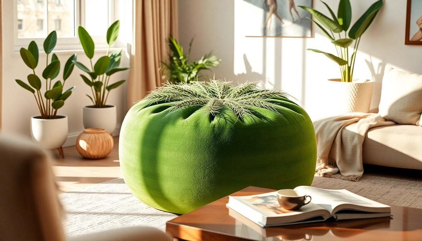 Stylish cactus silk poufs complement a cozy living room setup with natural decor.