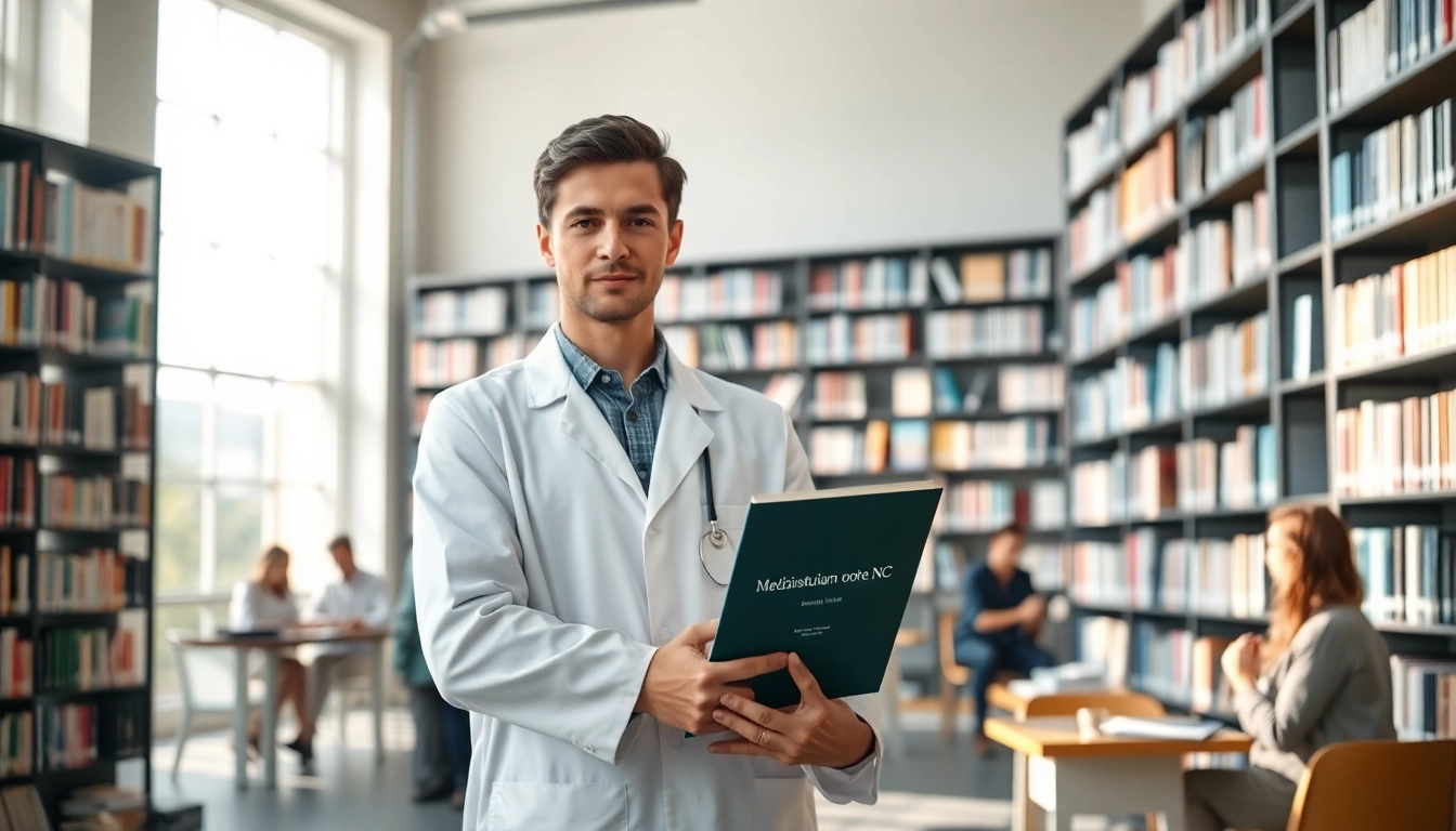 Medizinstudium ohne NC: Motivierter Student in einer dynamischen Studentenbibliothek.