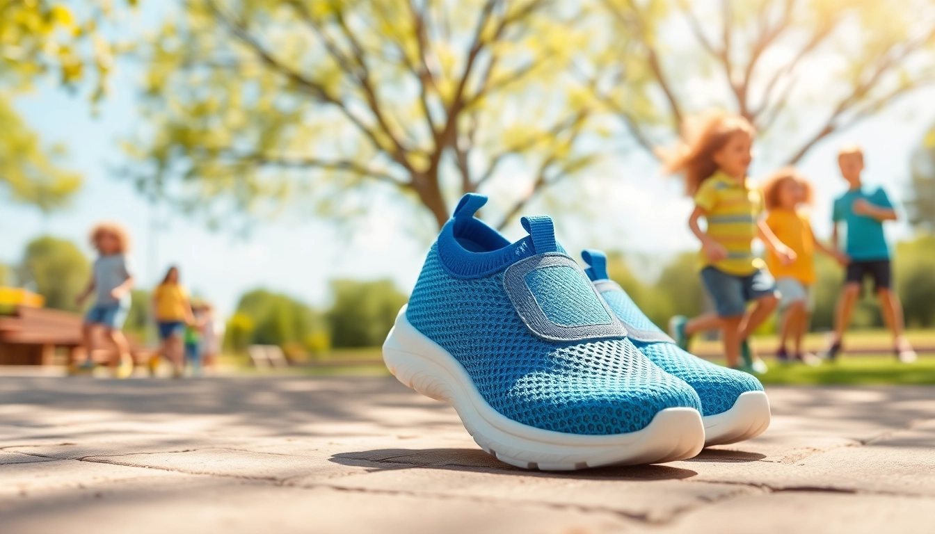Atmungsaktive Kinderschuhe in einem sonnigen Park, ideal für aktive Kinder.