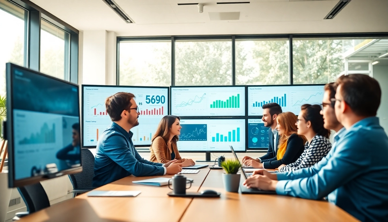 Analyze competitor pricing research with a detailed analytics dashboard in a modern office.