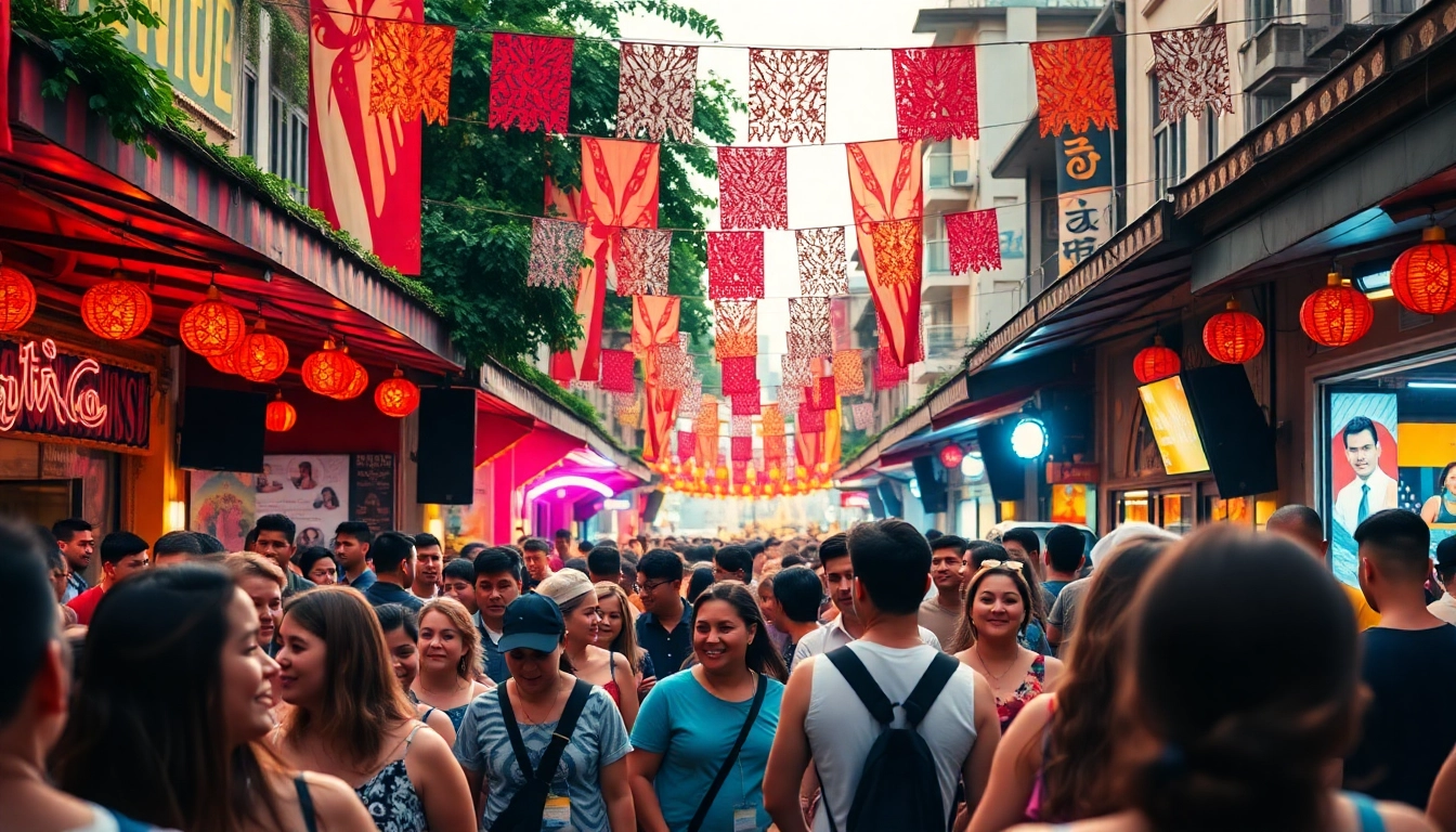 Celebrate the vibrant汽水音乐海外 festival at a lively street scene with diverse crowds and joyful energy.