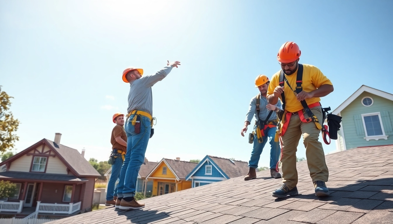 Licensed and insured roofers Austin working on a rooftop installation, showcasing teamwork and expertise.