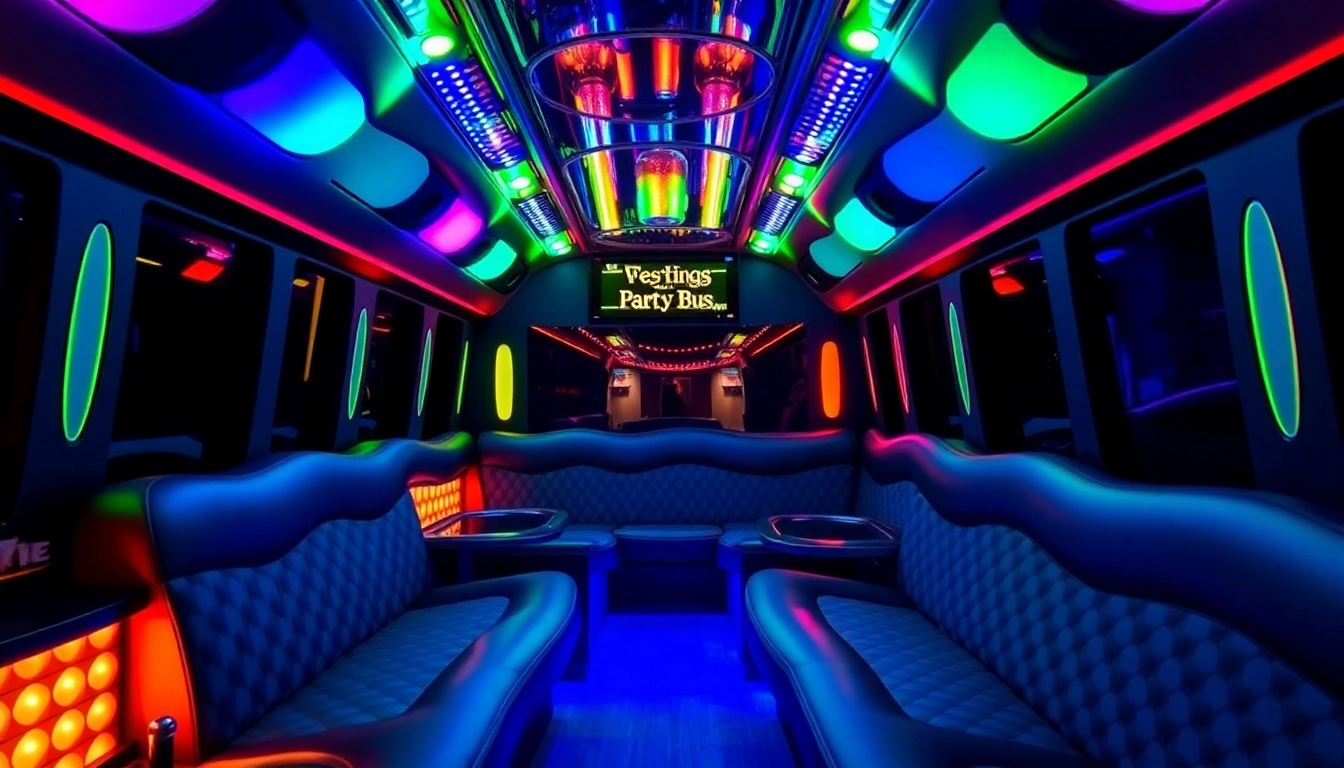 Enjoying a ride in an Atlanta party bus featuring festive lighting and comfortable seating for a joyful celebration.
