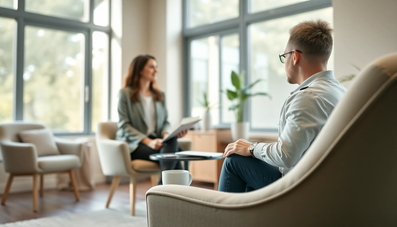 Therapist providing compassionate addiction treatment in a cozy office setting.