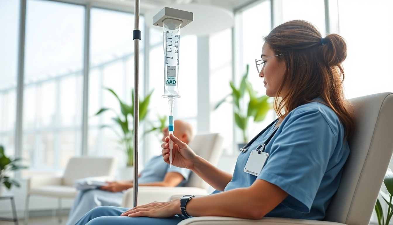 NAD IV therapy shown in a clinical setting, highlighting patient care and energy restoration.