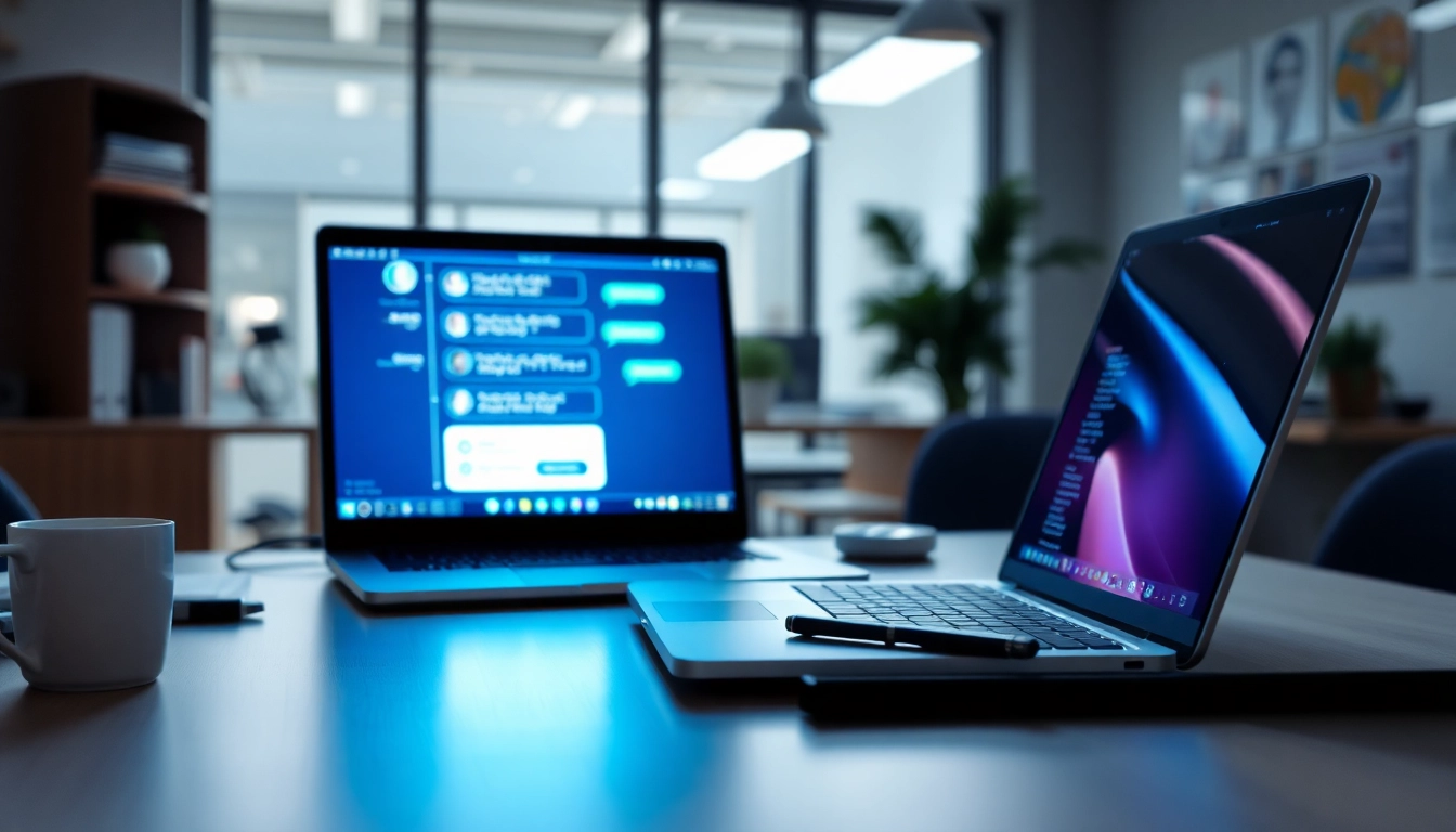 Engaging chatgpt chatbot interface in a sleek office, showcasing AI's potential to enhance productivity.