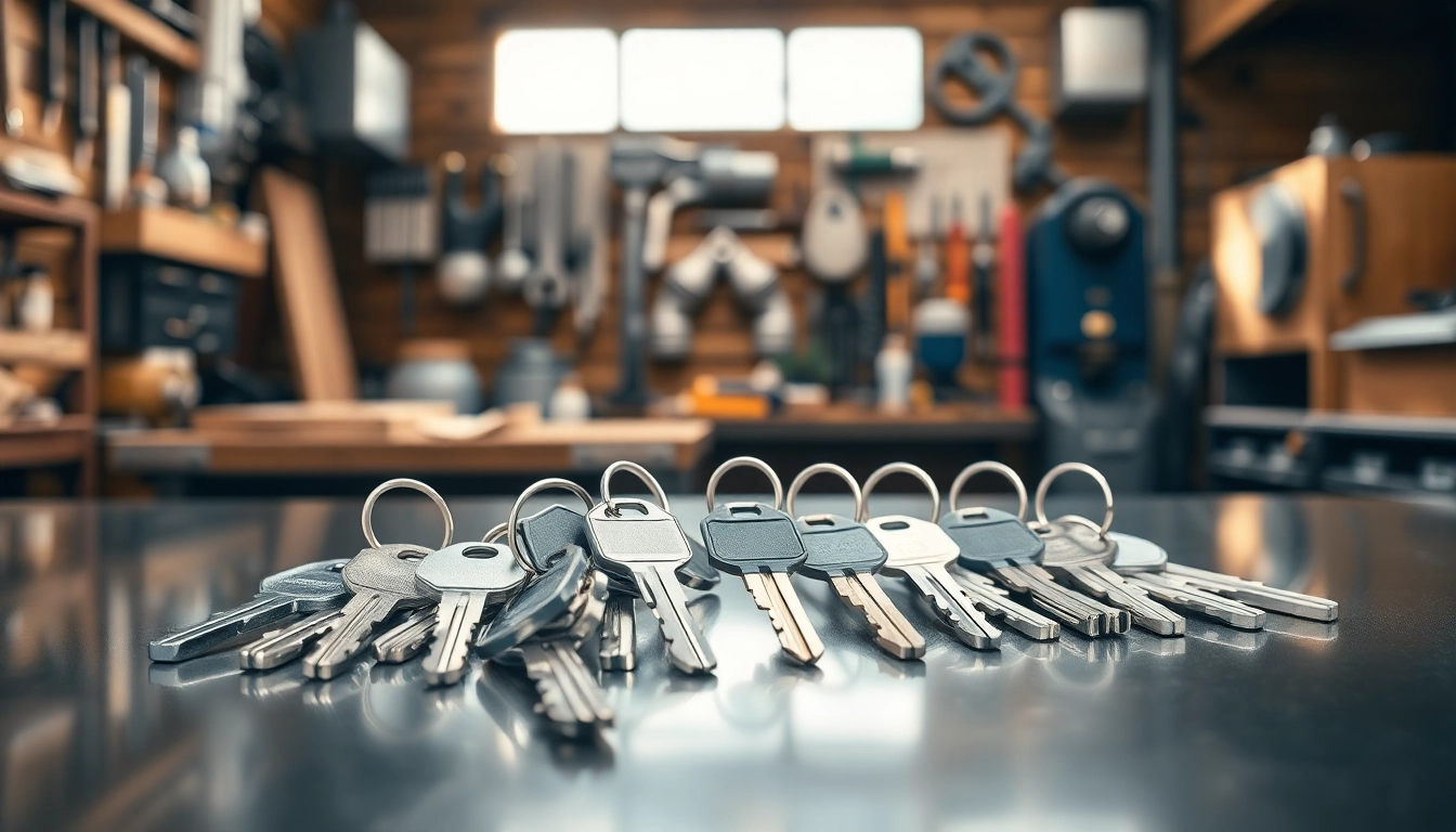 Showcasing various Truck Keys on a reflective surface in a workshop atmosphere.