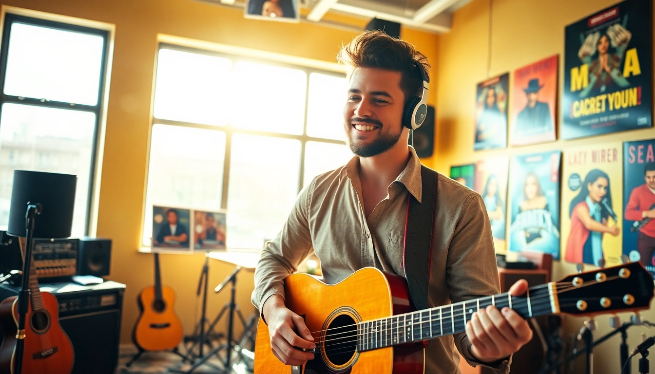 Boost your spotify promotion with a musician in a vibrant studio setting.