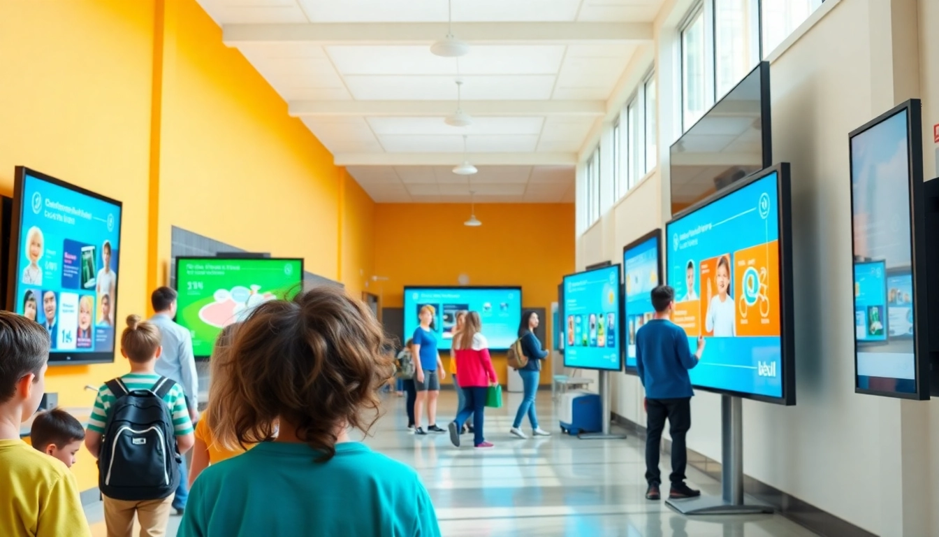 Engaging digital signage for schools showcases interactive content in a lively educational setting.