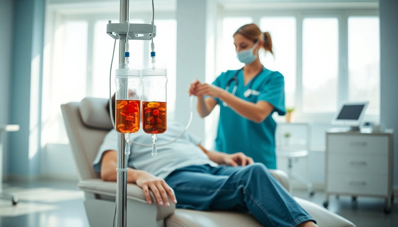 Administering a vitamin infusion to a patient in a modern healthcare setting.