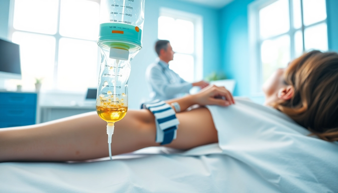 IV Therapy being administered in a tranquil clinic, showcasing patient comfort and care.