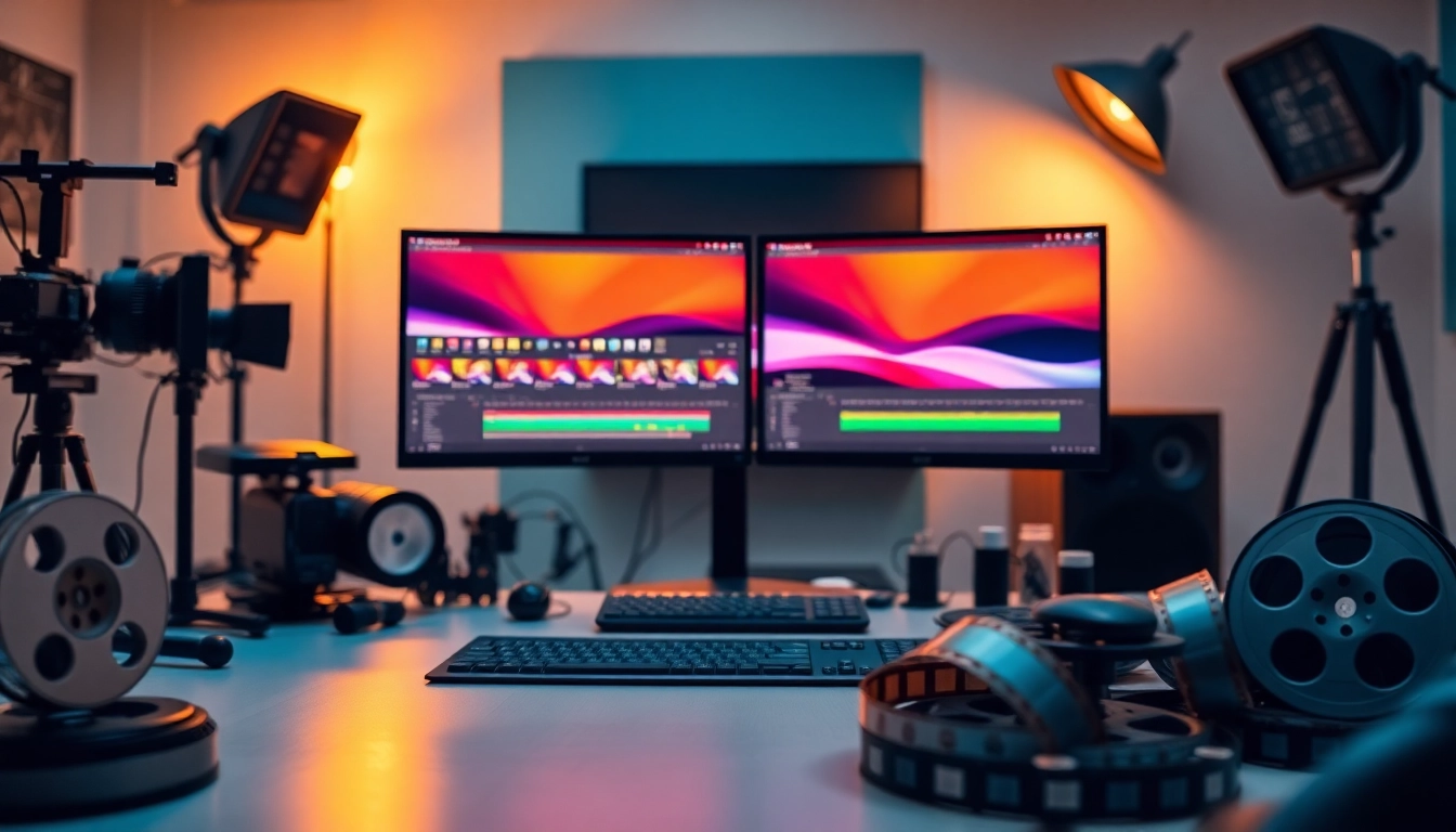 Editing & Post-Production workspace featuring advanced editing software and film equipment.