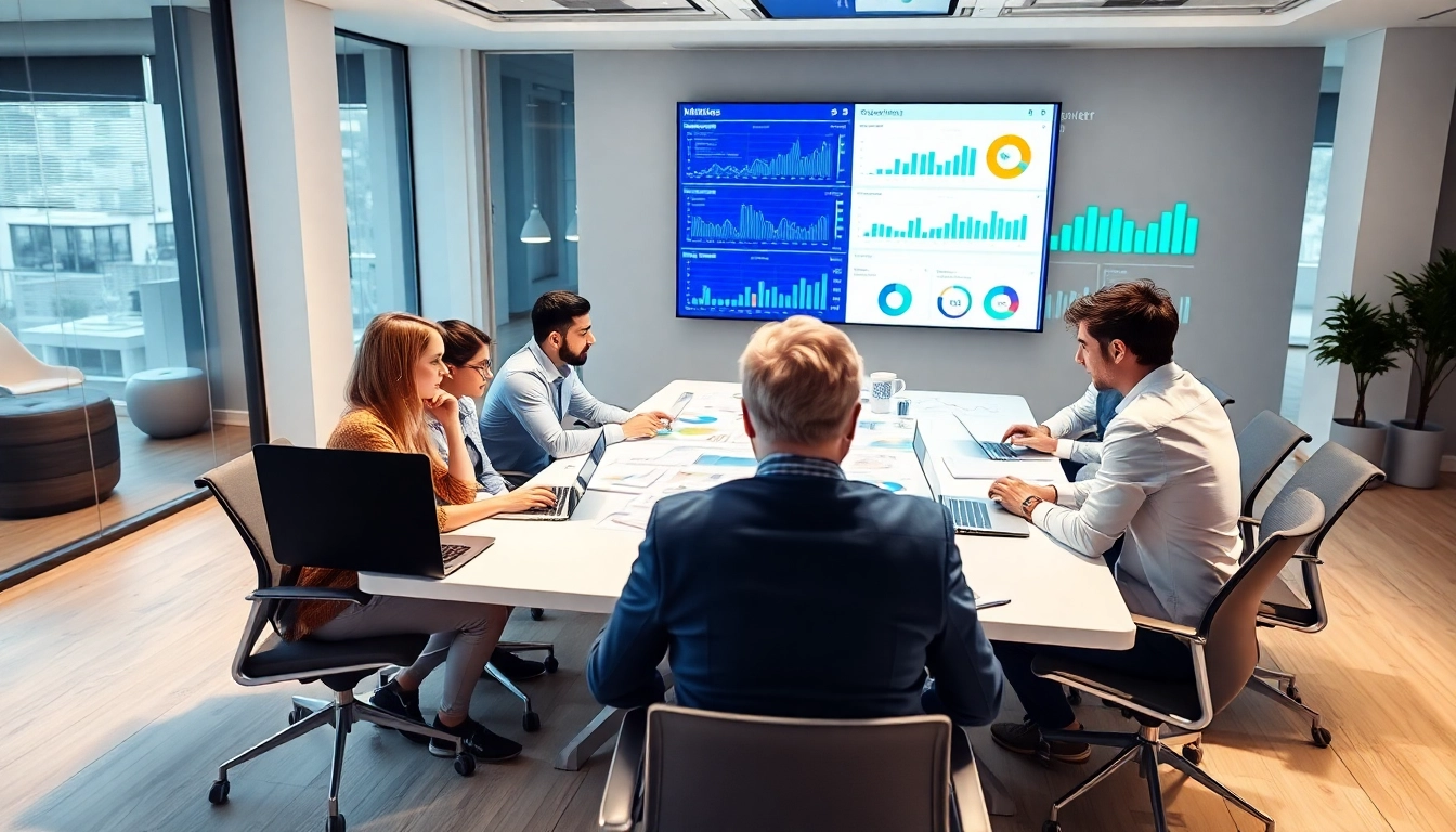 Engaging team analyzing data for ai for competitive intelligence in a modern office.