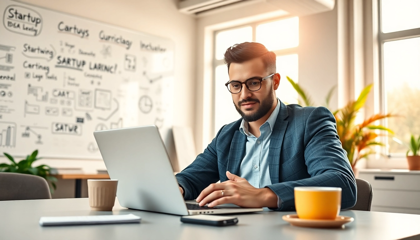 Entrepreneur focused on how to launch a successful startup in a modern office.