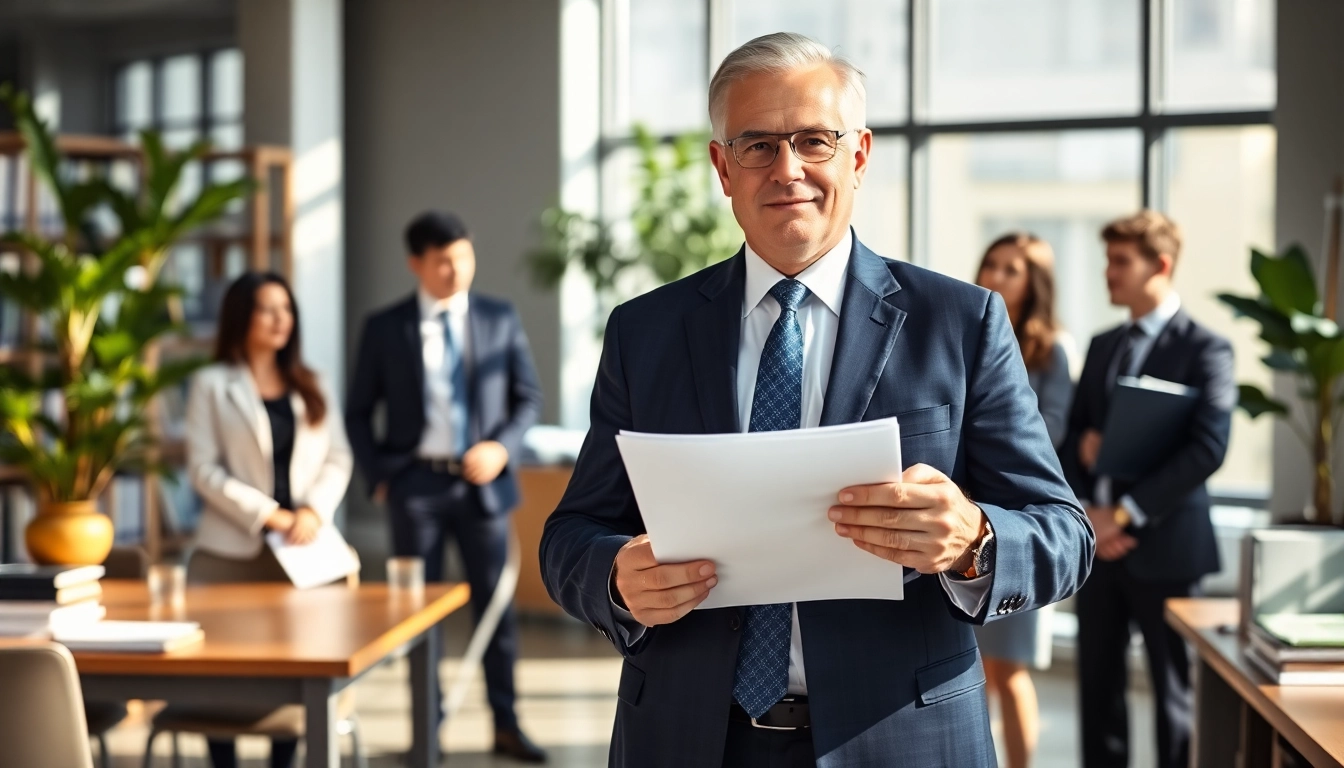 Environmental lawyer discussing legal matters in a professional office environment.