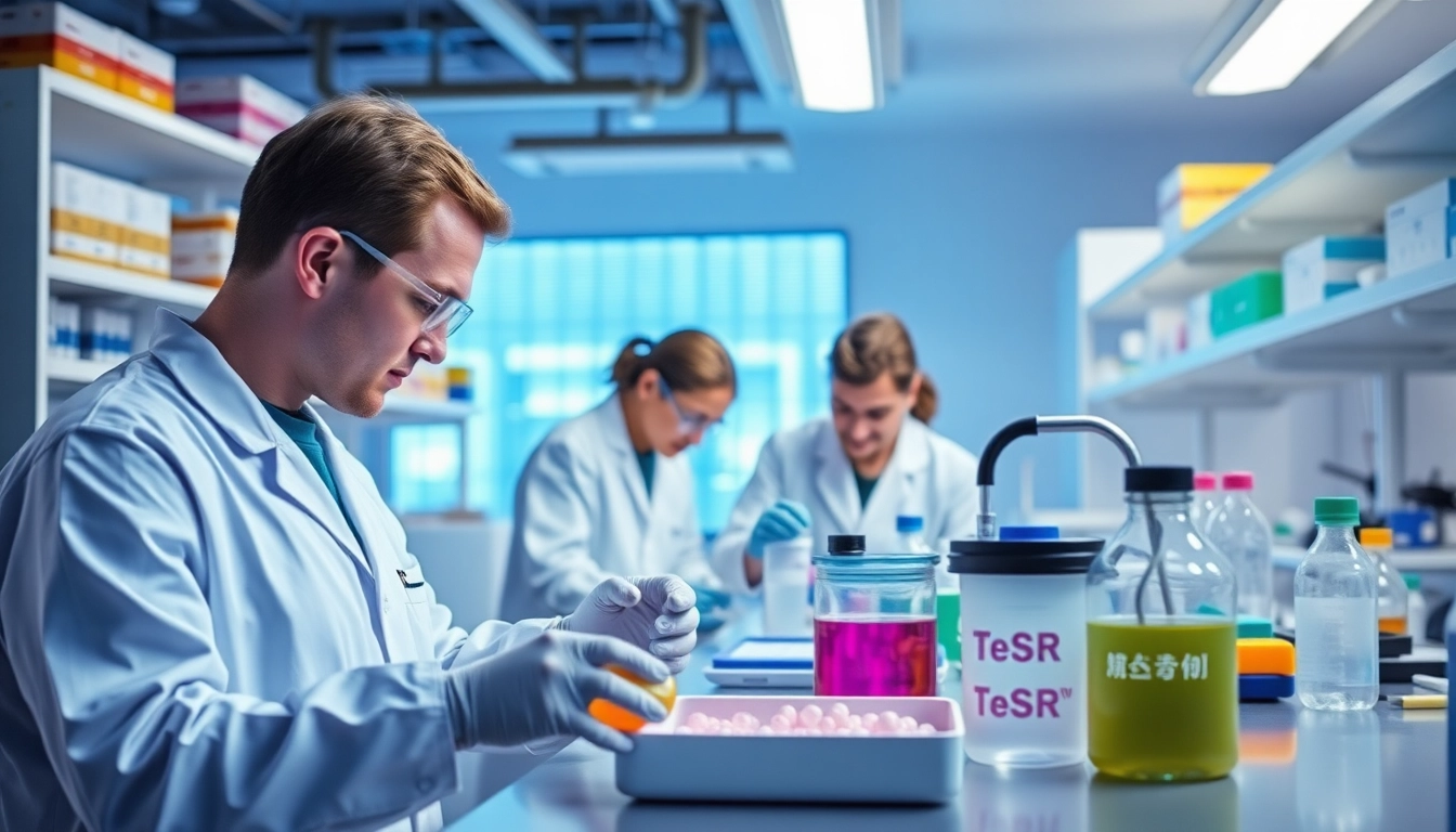 View scientists performing all check procedures on TeSR™ stem cell culture media in a modern lab
