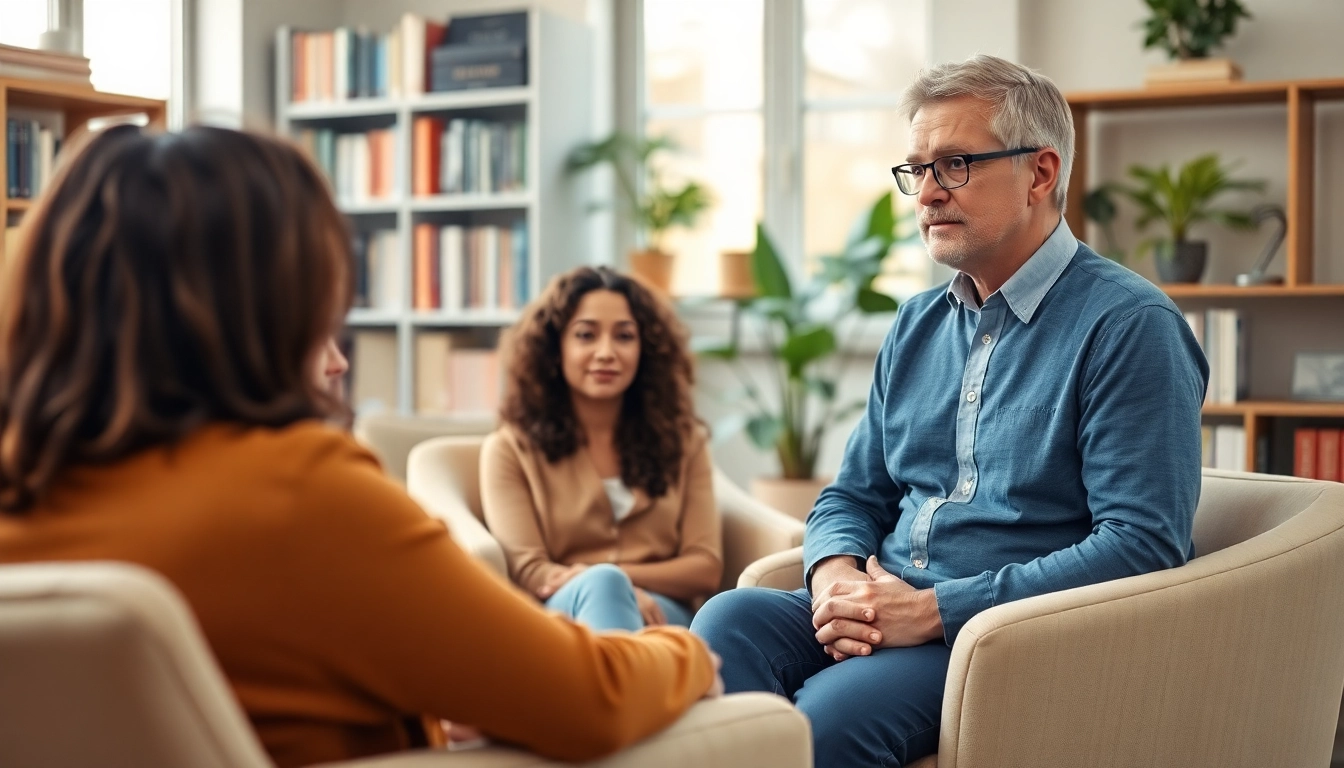attachment theory specialist conducting a warm therapy session with a couple.