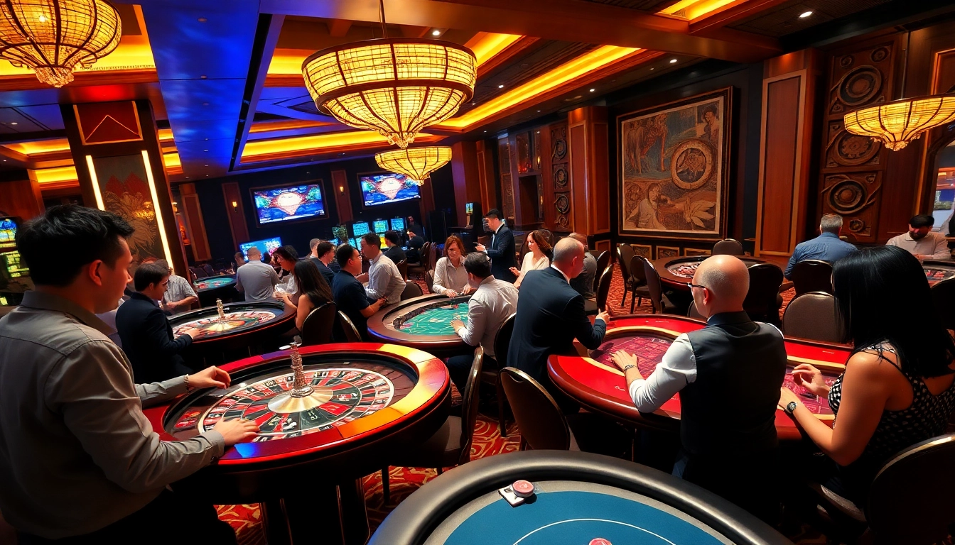 Engage with Live Dealer / Slots in an immersive casino environment featuring vibrant tables and real dealers.