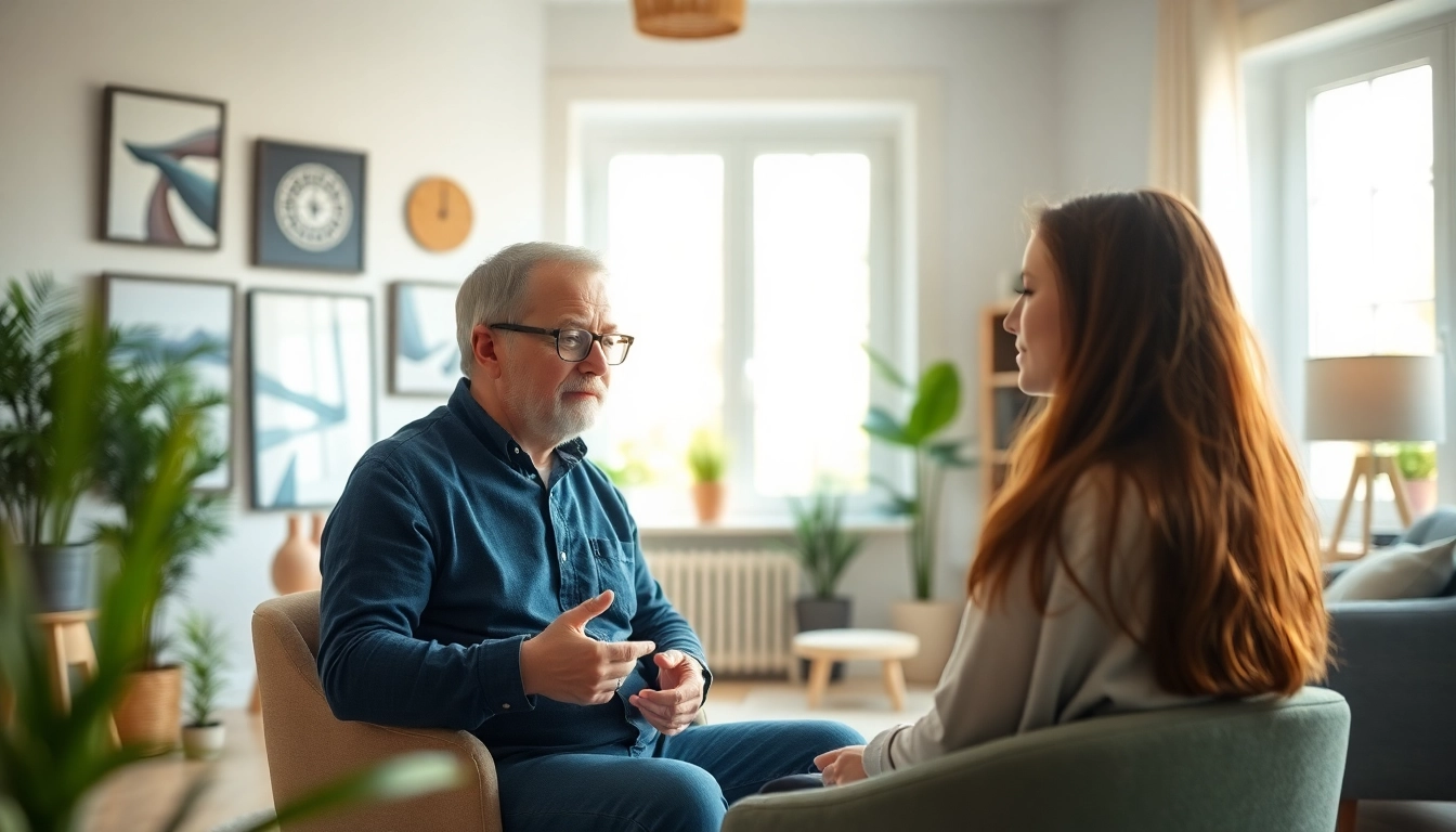 Supporting someone dealing with anxiety in a serene office environment with a therapist.