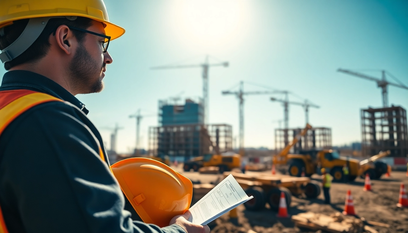 New Jersey Construction Manager directing operations at a construction site, demonstrating leadership amidst active work.