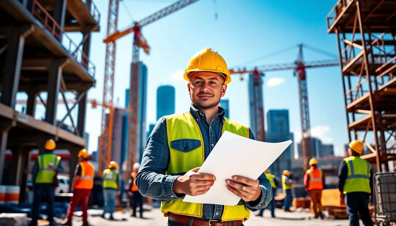 New Jersey Construction Manager leading a project on a bustling construction site.