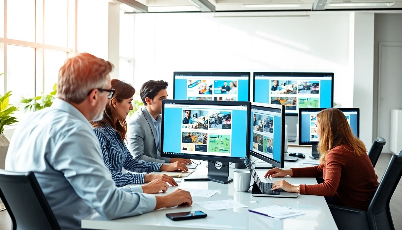 Engaged team working on web design kansas city projects in a modern office setting.