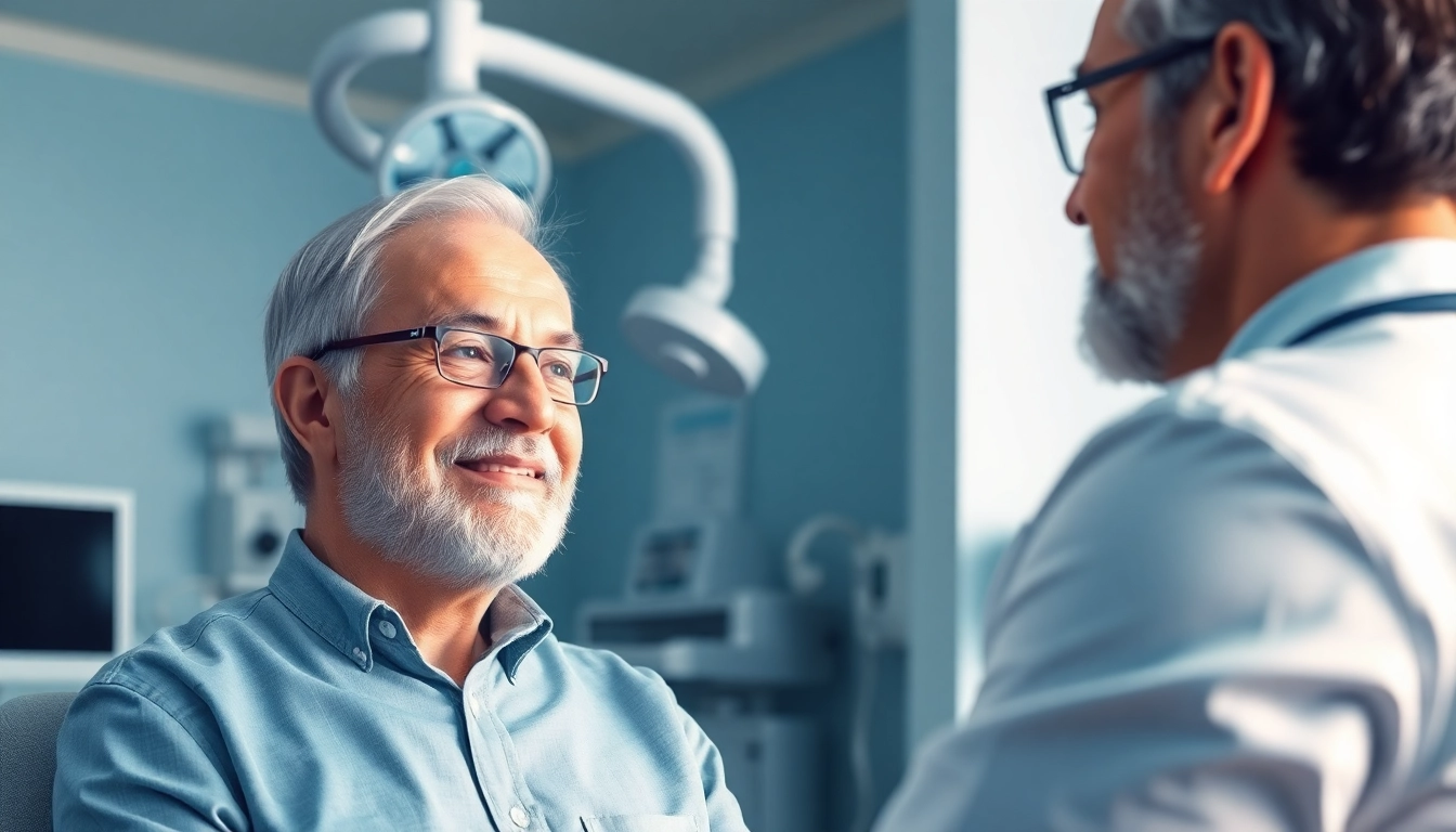 Dr Parker caring for a patient in a modern clinic, emphasizing trust and professionalism.